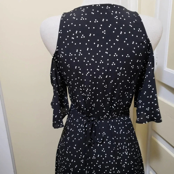 Wrap Dress by Flynn Skye Black & Cream Peek-a-Boo Shoulders Small - Picture 4 of 6